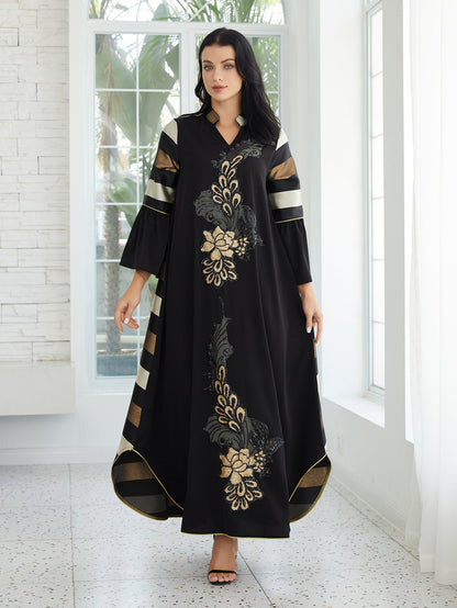 Elegant Black Muslim Abaya Maxi Dress with Ruffled Sleeves