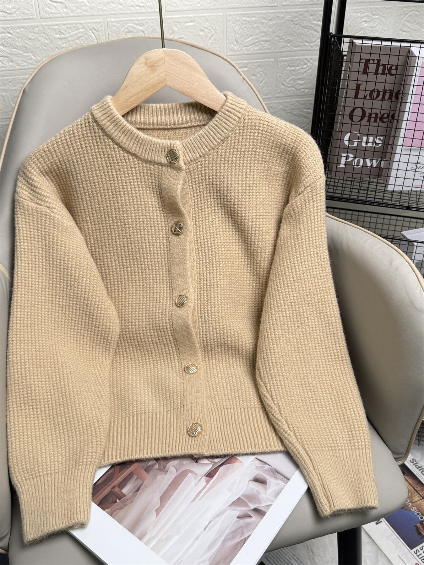 Elegant Knit Solid Color Button Down Cardigan