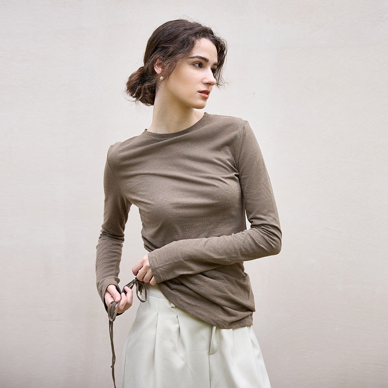 Asymmetrical High-End Linen Knit Top Elegant Casual Long Sleeve Shirt