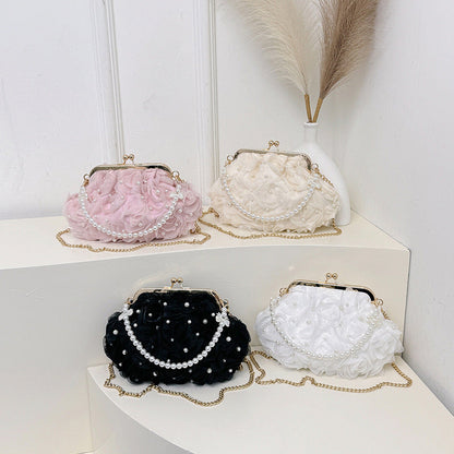 Floral Pearl Shoulder Bag Chic Crossbody Bag