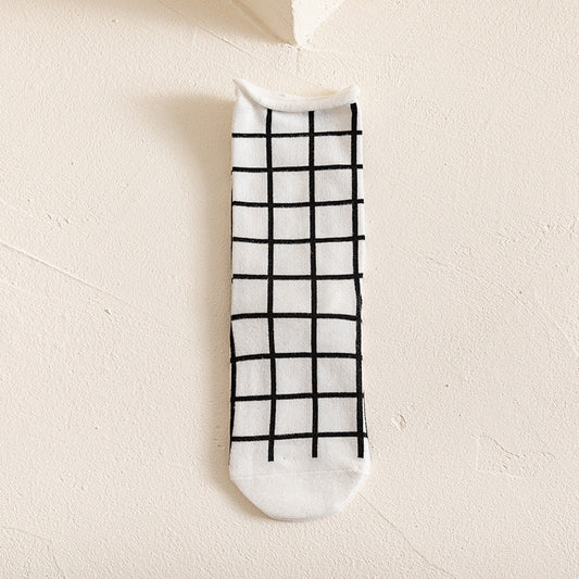 Rufia - Hip-Hop Classic Black and White Cow Print Striped Socks