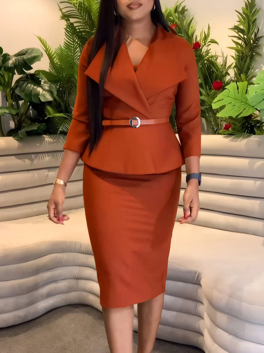 Elegant High Waist Pencil Skirt Dress With Belt