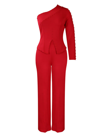 Elegant Beaded Two-Piece Set With Pants