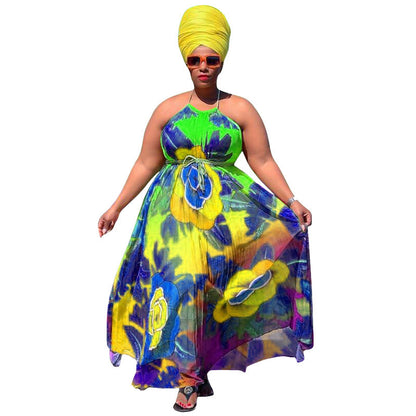 Elegant Floral Maxi Dress Comfortable Polyester V-Neck Dress