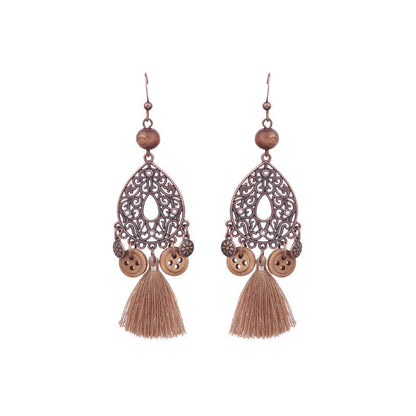 Retro Water Drop Shape Wooden Earrings Handcrafted with Tassels