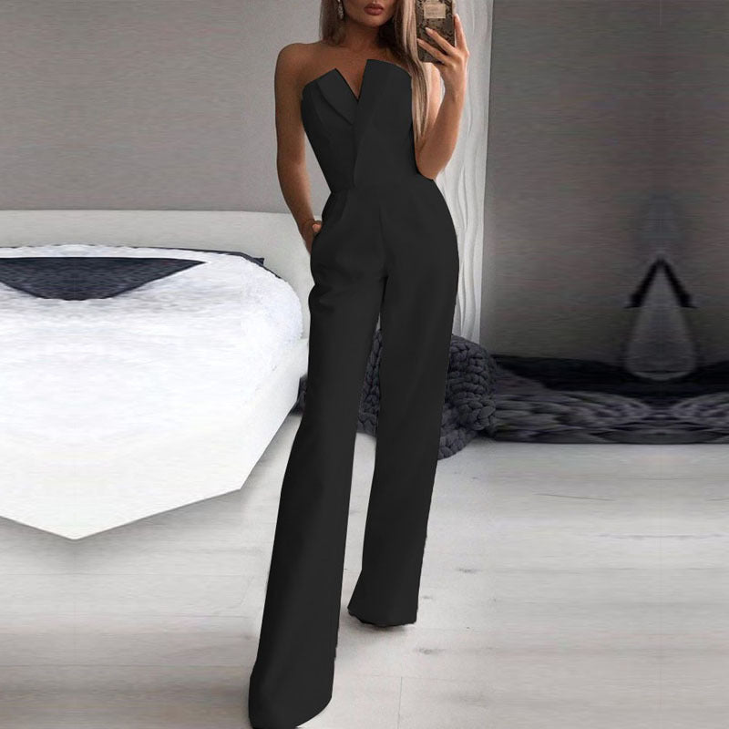 Chinese Style Long Jumpsuit Elegant Office Wear