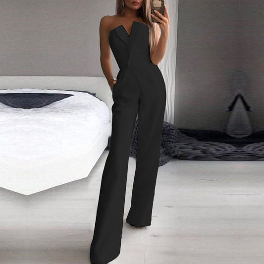 Chinese Style Long Jumpsuit Elegant Office Wear