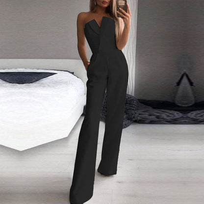 Elegant Maxi Jumpsuit With Mandarin Collar, Casual Comfort