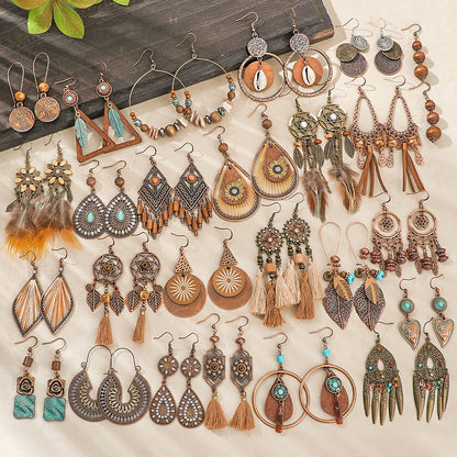 Trendy Bohemian Tassel Earrings Set in Brown