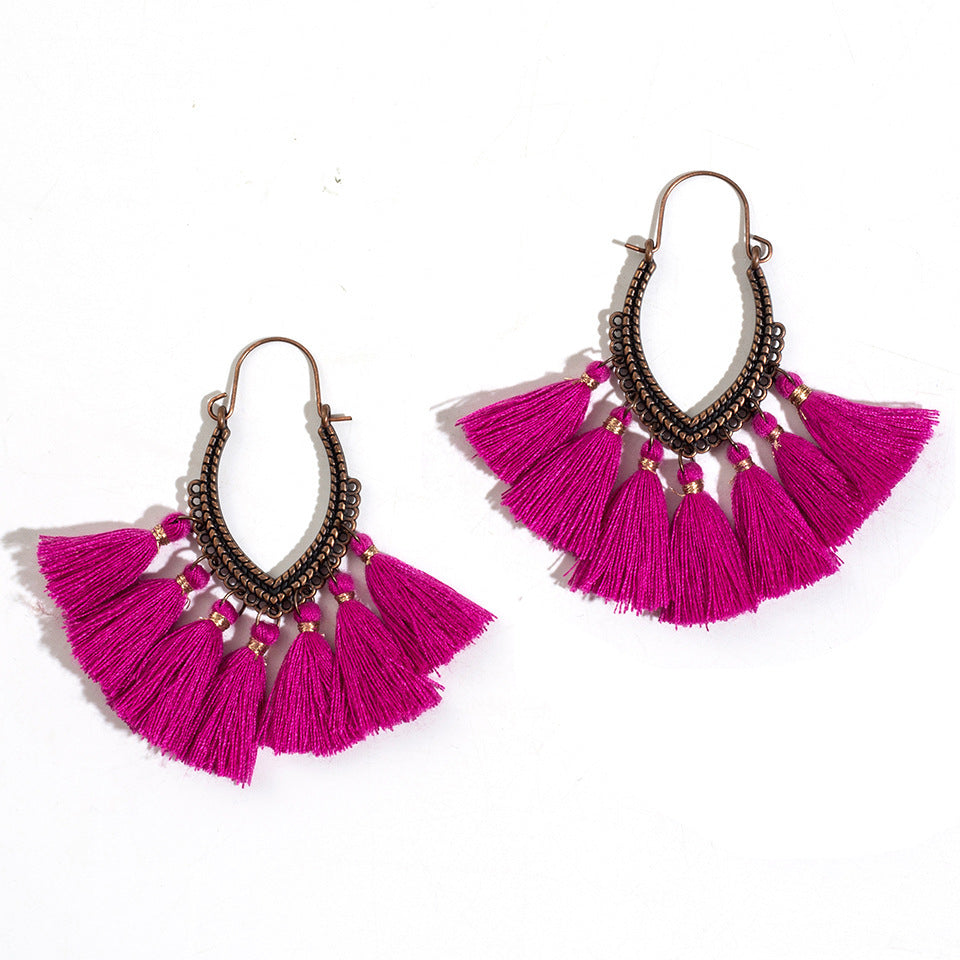 Bohemian Tassel U-Shaped Alloy Vintage Earrings for Women