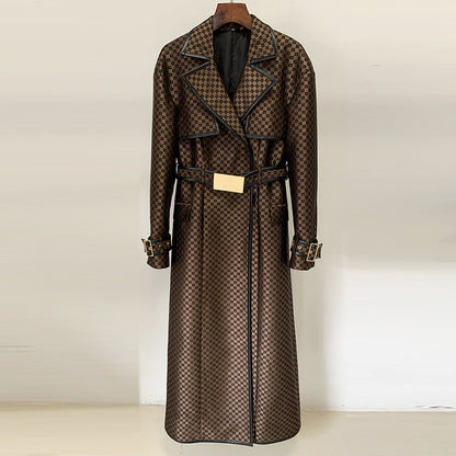 Fashionable Long Coat With Maze Pattern And Belt