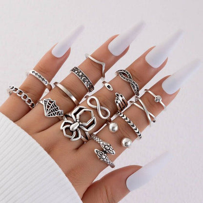 Halloween Gothic Skull Vintage Rings Punk Spider Snake Animal Ring Set