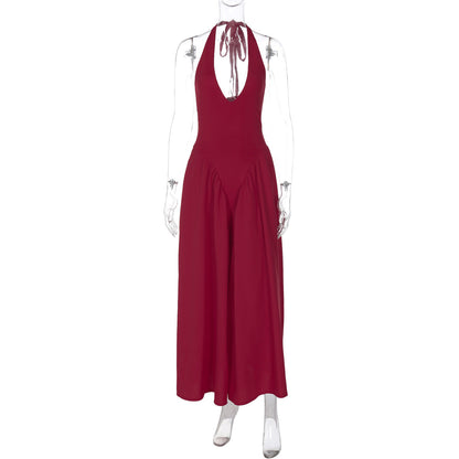 Deep V Lace Hollow-Out Maxi Dress Elegant Casual Dress