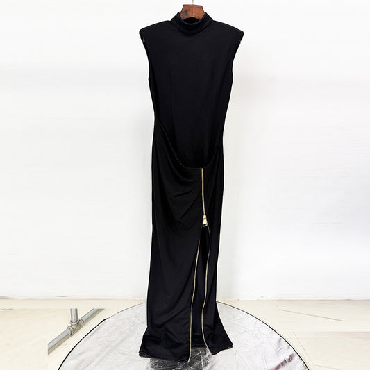 Elegant Sleeveless Zip Front Maxi Dress