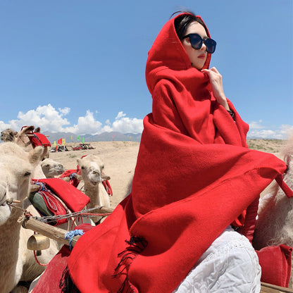Tibetan Cold Protection Thickened Split Shawl Cloak Autumn And Winter Long Warm Scarf Women'S Cloak