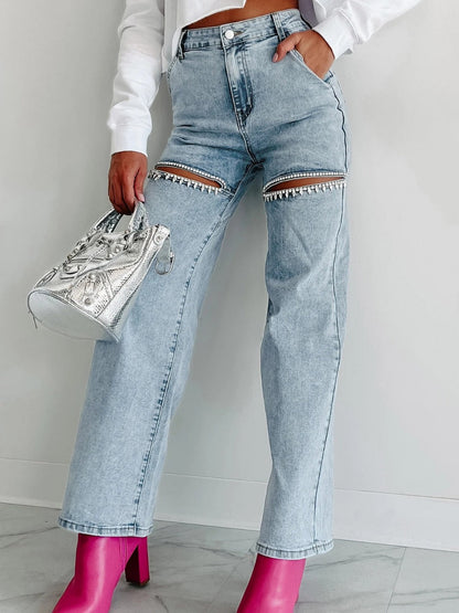 Trendy Ripped Straight-Leg Jeans for Women