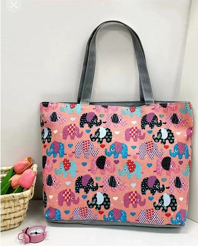 Large Capacity Canvas Tote Bag with Floral Print