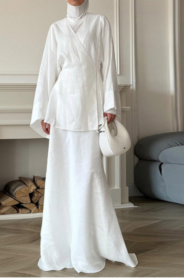 Trendy Casual Long Sleeve Dress Set With Ties