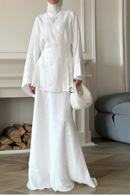 Trendy Casual Long Sleeve Dress Set With Ties