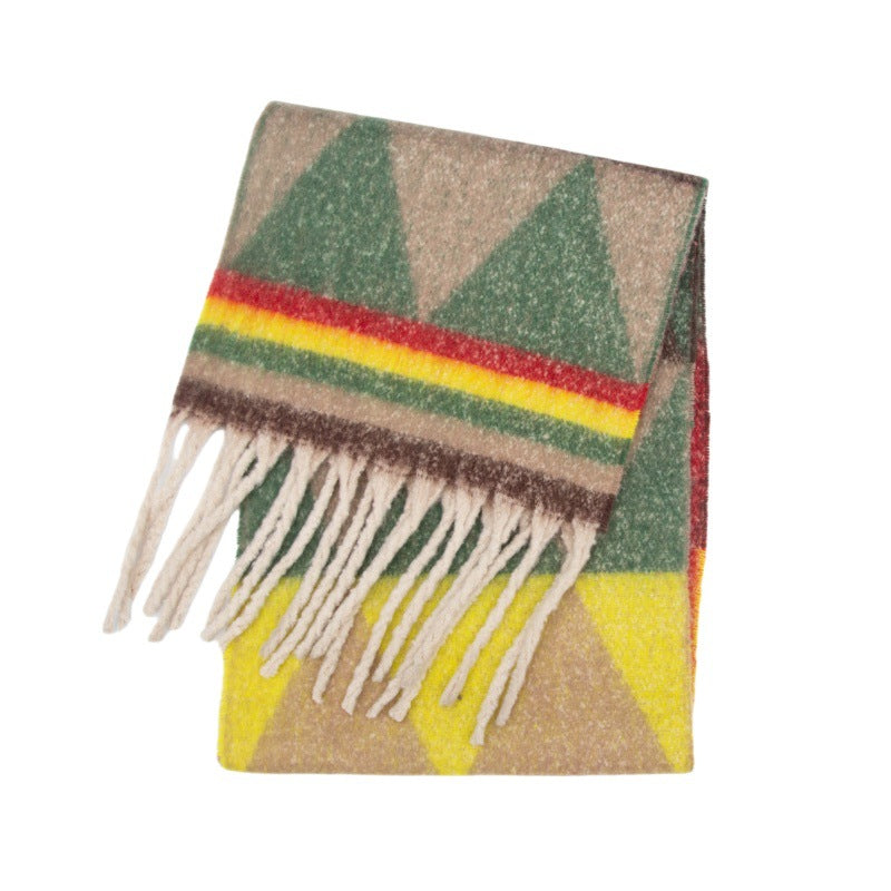 Winter Cozy Tassel Color Block Warm Scarf