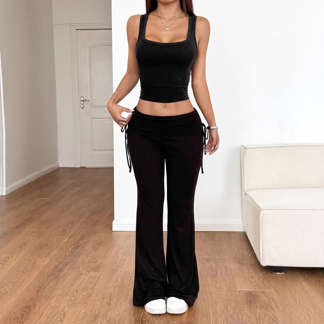Trendy Casual Two-Piece Tank Top and Wide Leg Pants Set