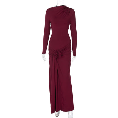 Bodycon Long Sleeve Dress Solid Color Elegant Style