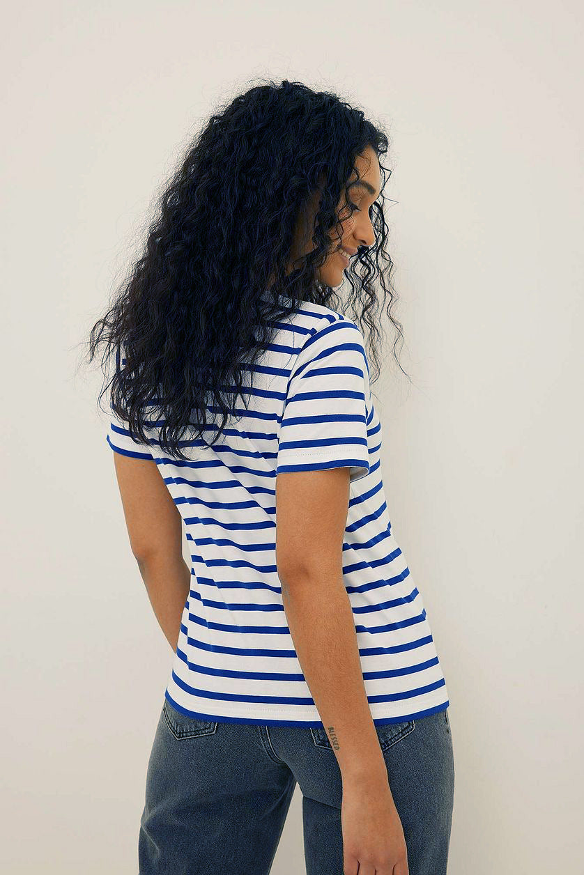 Round Neck Striped Loose Short Sleeves Top