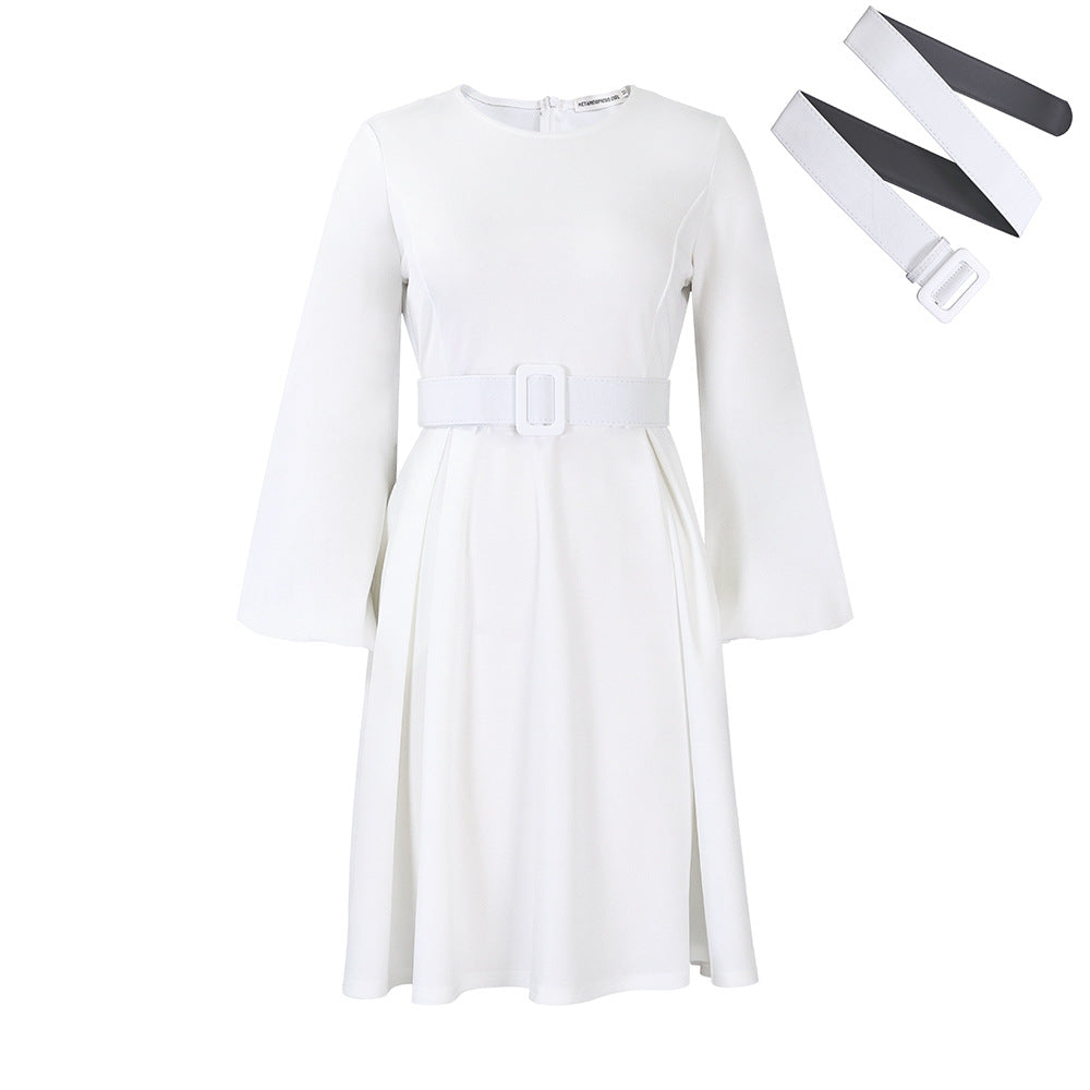Elegant A-Line Dress With Belt For Women