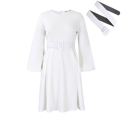 Elegant A-Line Dress With Belt For Women