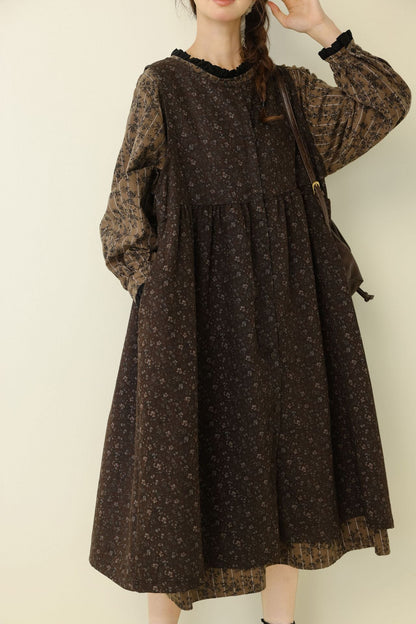 Vintage Floral Print Loose Maxi Dress