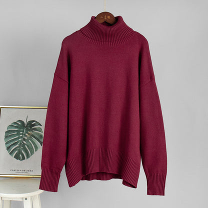 Solid Turtleneck Sweater Soft Knitted Pullover Casual Style