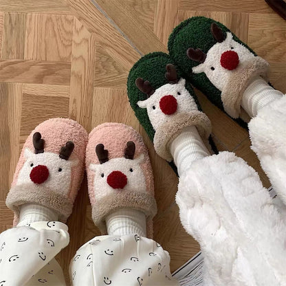 Winter Fuzzy Plush Reindeer Indoor Slippers