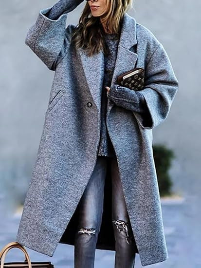 Classic Long Solid Color Wool Blend Coat For Women