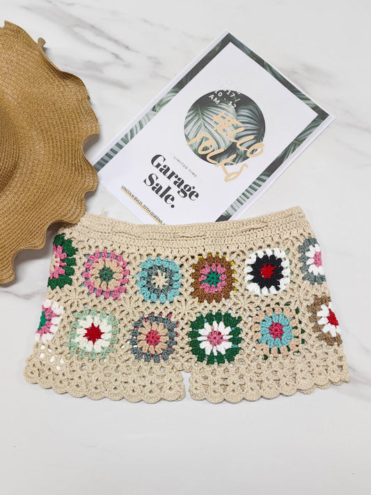 Random Color Crochet Patchwork High-Waisted Hot Pants