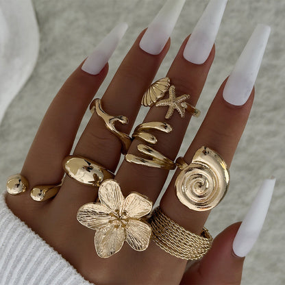 Irregular Pearl Ring Set Trendy Gold Retro Geometric Statement Rings