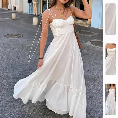 Elegant Solid Color High-Waisted Strapless Dress