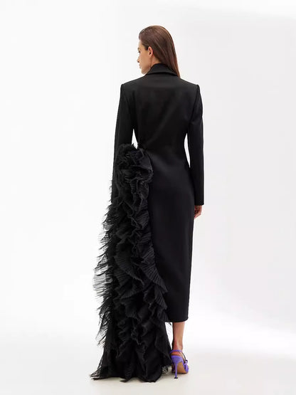 Asymmetrical Suit Dress With Tulle Details Elegant Maxi Coat