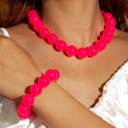 Dopamine Colorful Acrylic Beaded Necklace Trendy Sweet Style