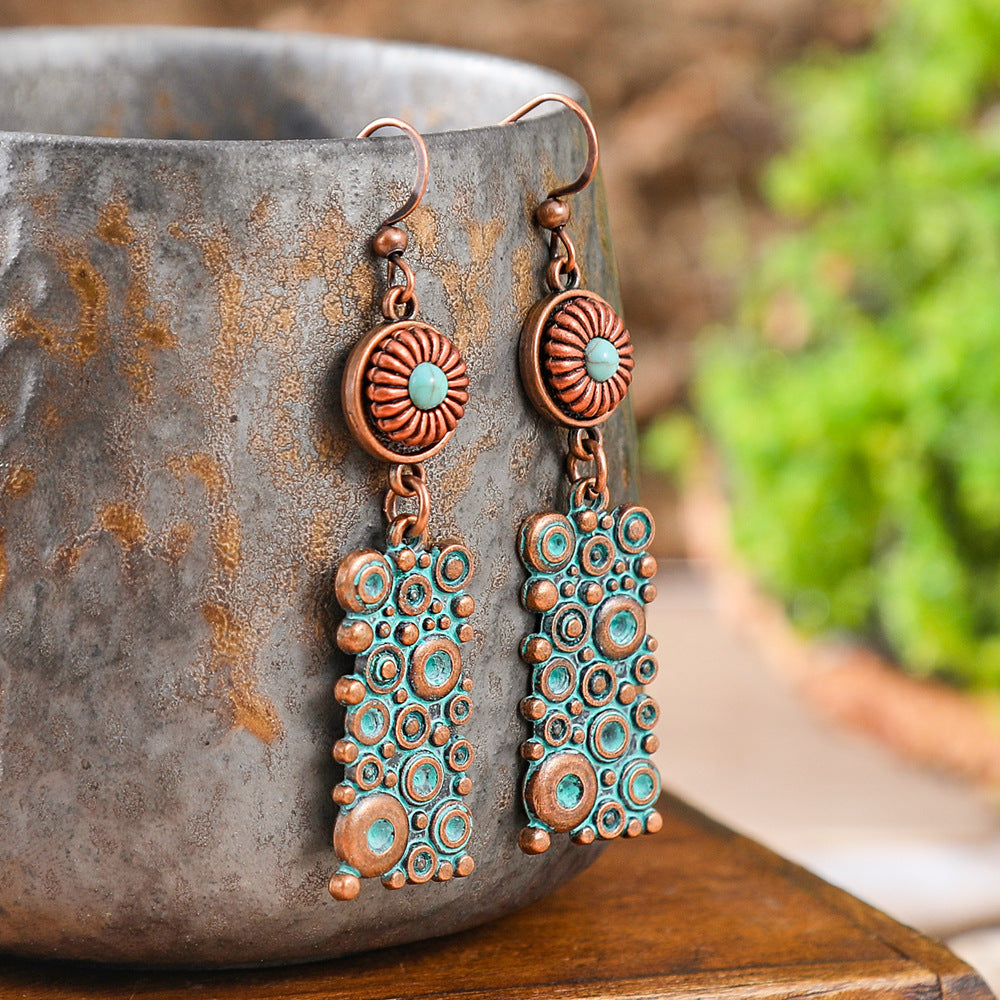 Bohemian Style Geometric Turquoise Tassel Earrings Set