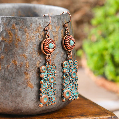 Bohemian Style Geometric Turquoise Tassel Earrings Set