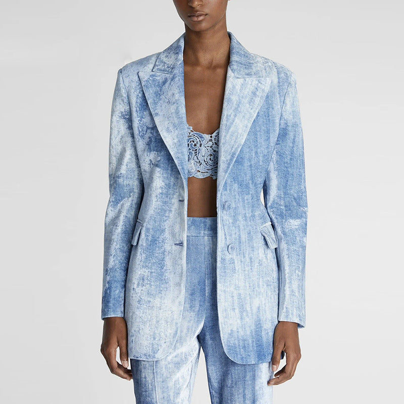 Tie-Dye Print Slim Fit Blazer Pant Set