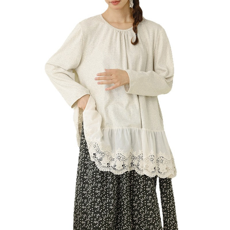 Sweet Forest Style Long Sleeve Knitted Top with Embroidery