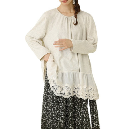 Sweet Forest Style Long Sleeve Knitted Top with Embroidery