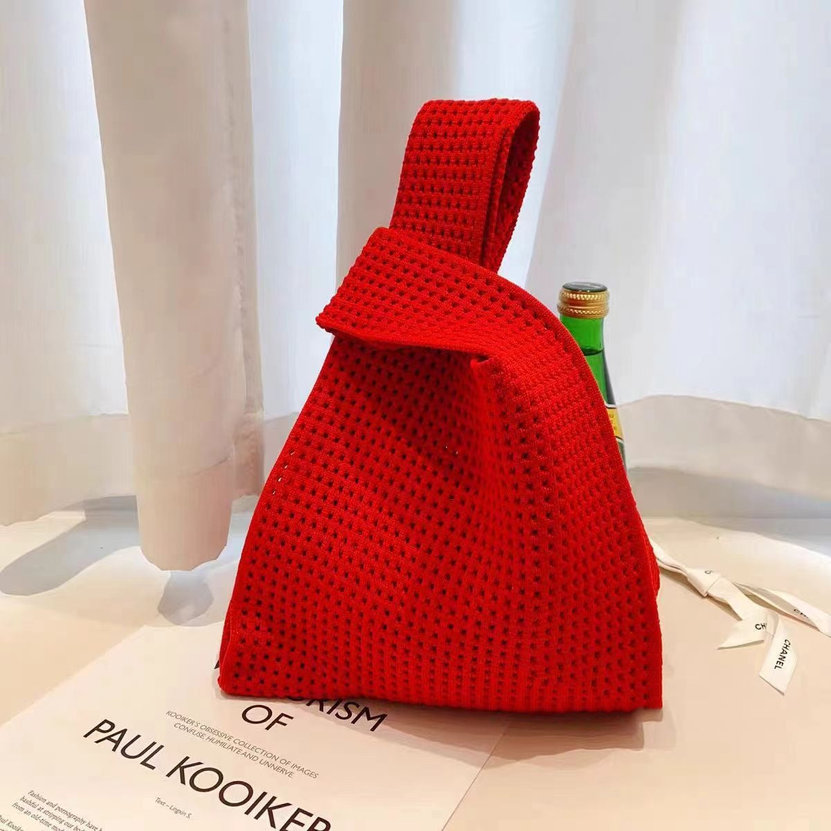 Chic Vintage Hollow Knit Tote Bag for Women