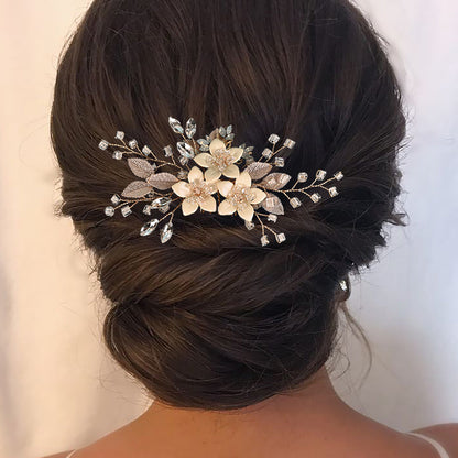 Bridal Side Comb with Crystal Floral Design for Weddings