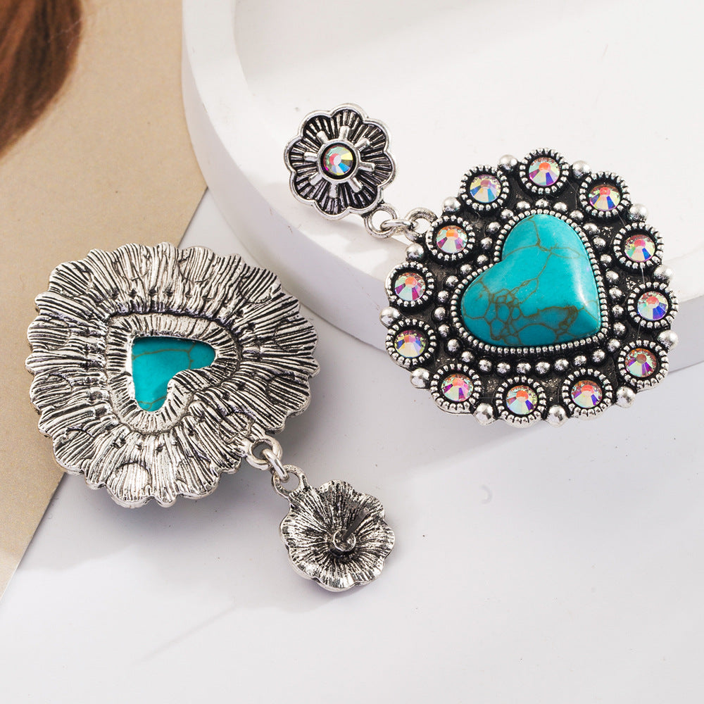 Trendy Heart-Shaped Turquoise Drop Earrings