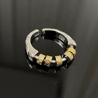 S925 Silver Six-Character Mantra Ring, Female Niche Design, Retro Ethnic Ring