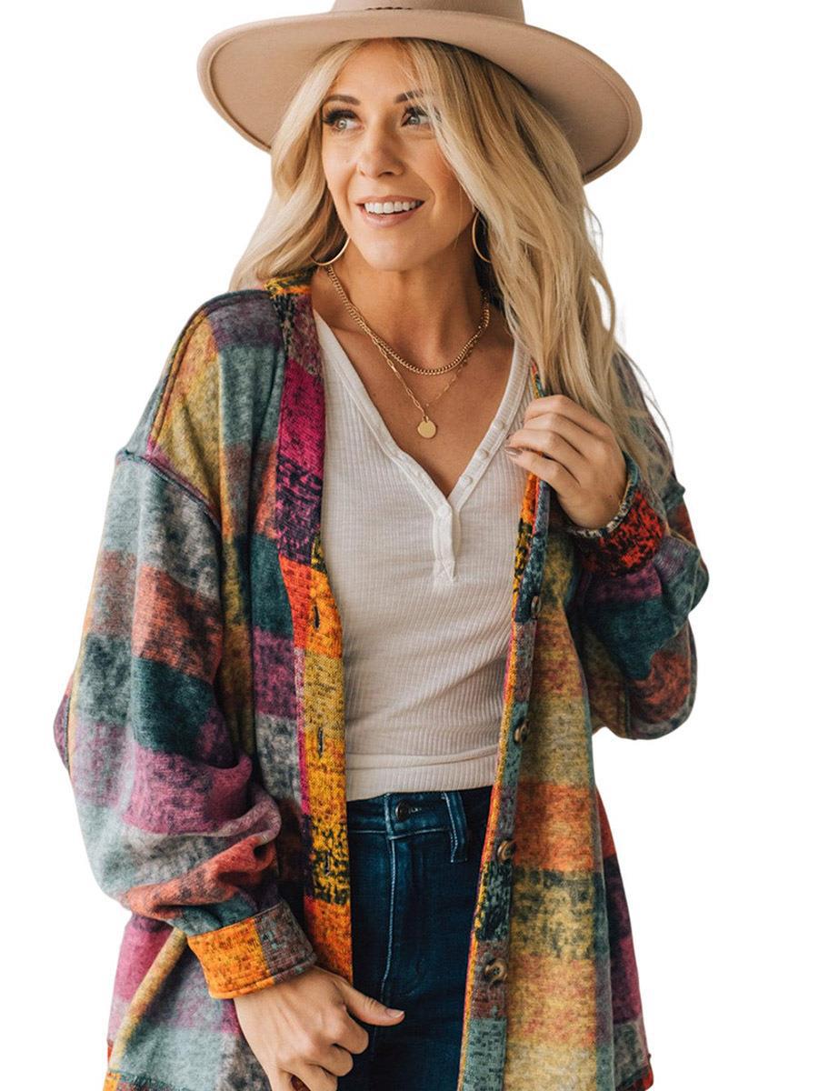 Autumn New Fleece Warm Jacket For Women Multi-Color Plaid Loose Jacket