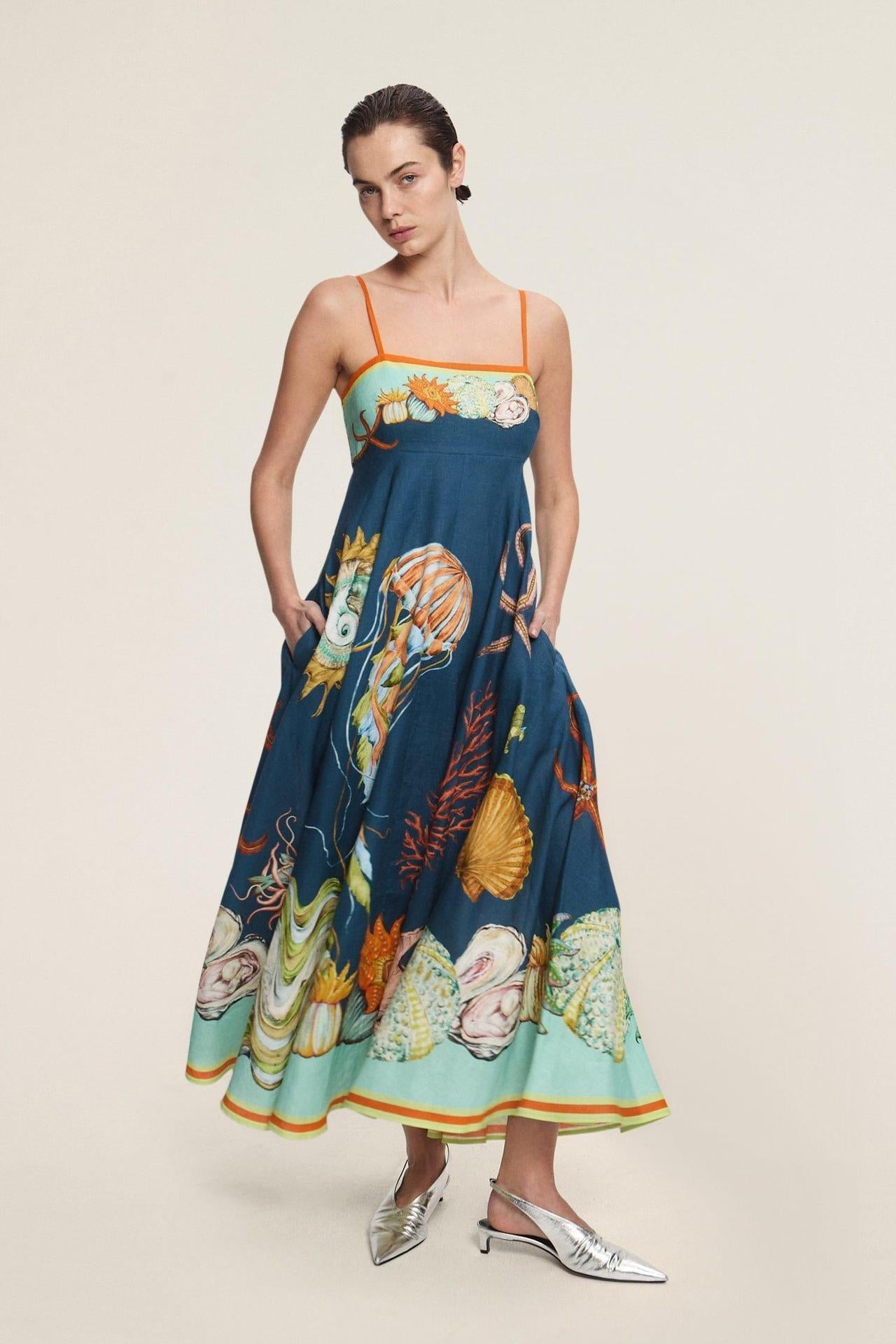 New Floral Print Linen A-Line Dress