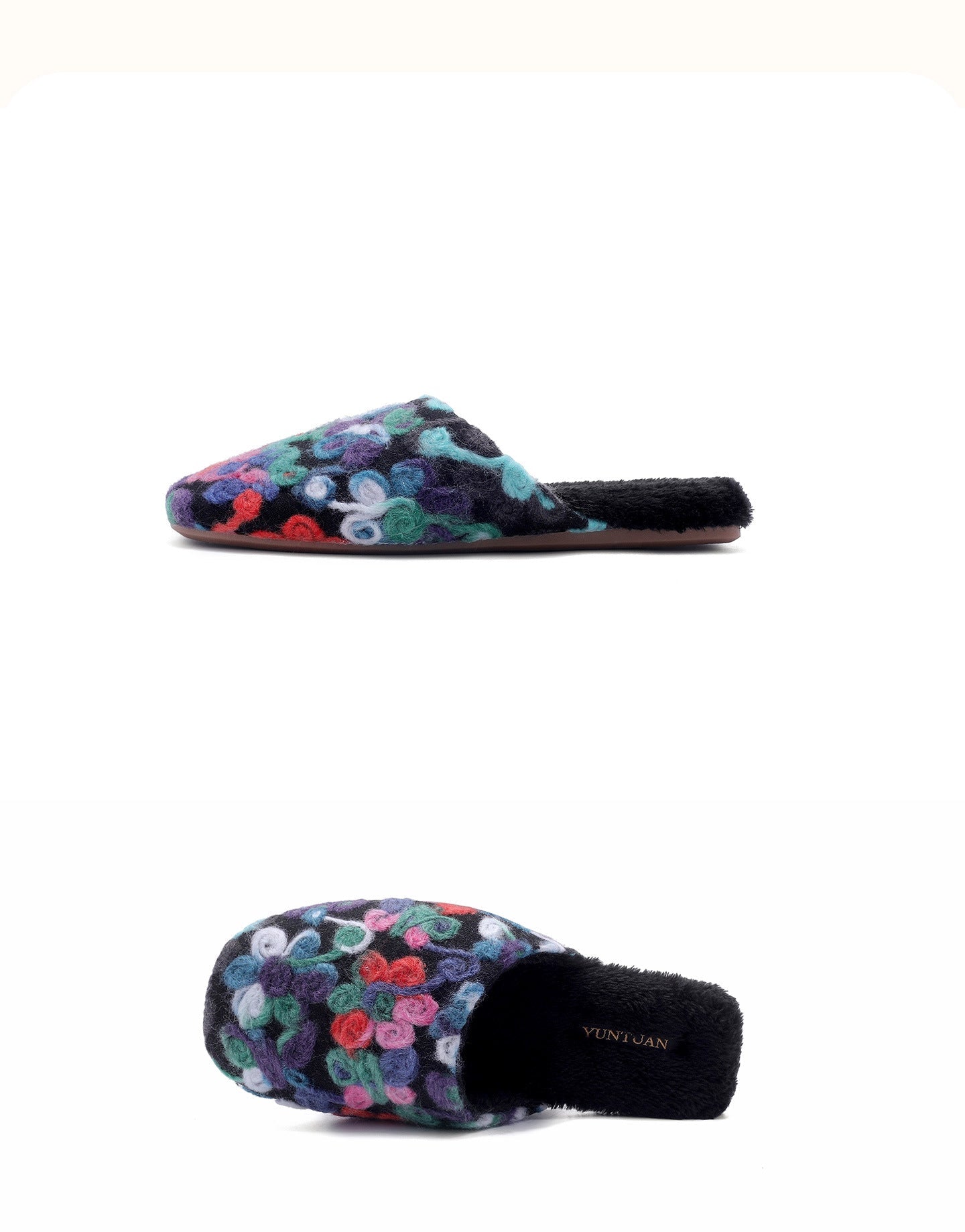 Flower Embroidery Soft Warm Plush Indoor Slippers